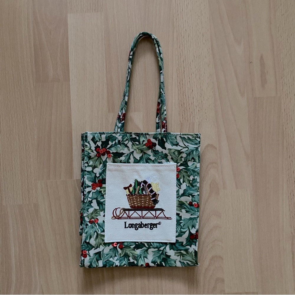 Longaberger Holly Canvas Christmas Tote Bag